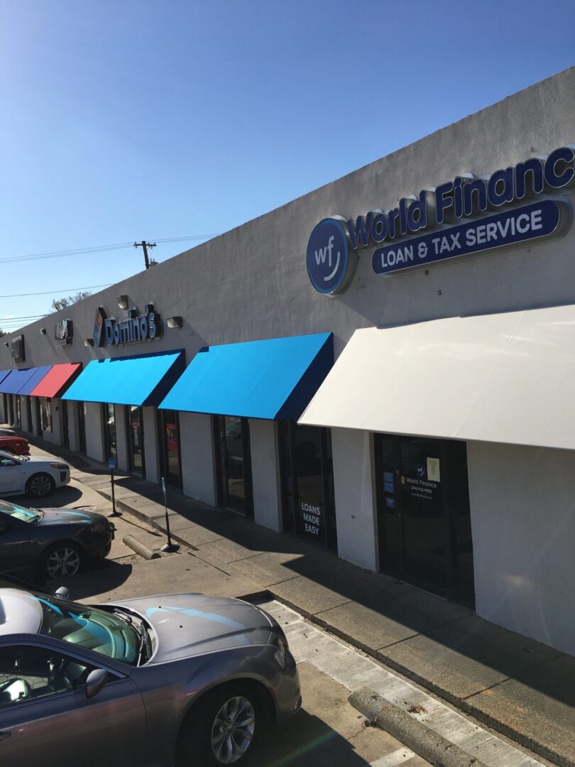 Awnings covering storefronts